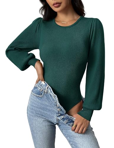 Image of Zeagoo Womens Sweaters Long Sleeve Bodysuits 2026 Fall Crewneck Puff Knit Pullover Tops