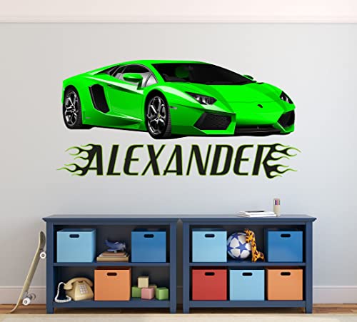 Racing Car Wall Decal For Boys Room - Custom Name Wall Decals Kids Bedroom Decor - Car Wall Sticker - Flames Race Car Wall Decor #TOP4
