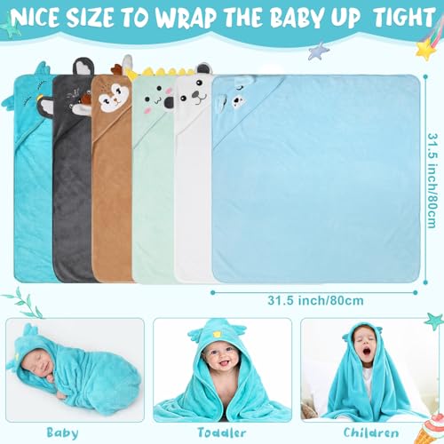 Image of SmoothNovelty 6 Pack Baby Hooded Towels Infants and Toddlers Coral Fleece Baby Bath Towels 31.5 x 31.5 Inch Absorbent Cute Soft Newborn Bath Essentials Gifts for Boys & Girls(Multicolor,Elegant)
