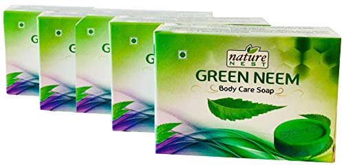 Nature Nest Green Neem Handmade Organic Body Care Soap 5 Bulk Pack 250g -Emblica officinalis, Artemisia Vulgaris & Green Tea Extracts Herb Ingredients & Therapeutic Natural Essential Oils
