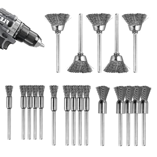LERANXIN Spazzola metallica rotonda 20 pezzi con diametro del gambo di 3 mm, spazzola per motosega in 4 misure, per lucidatura, levigatura, rimozione di ruggine, vernice e macchie, spazzola metallica