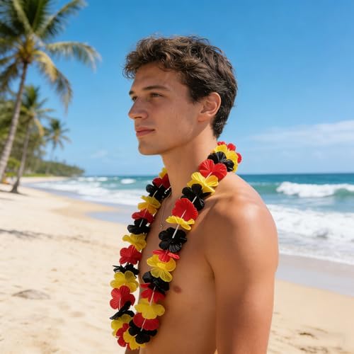 6 Stück Deutschland Fanartikel Blumenkette,Deutschland Blumenkette Hawaii Ketten Hawaiikette in Schwarz, Rot,Gelb Deutscher Uropameisterschaft Deko Nationalmannschaft Fanpaket für Fußballpartys