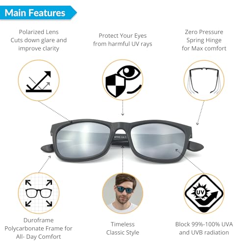 Image of J+S Mission Mark II Rectangle Polarized Sunglasses for Men | Spring Hinge Frame | Polarized 100% UV 400 | Medium-Small Fit