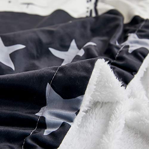 Patriotic US Blue Flag Bed Blanket Law Enforcement Sherpa Throw Blanket American Fleece Plush Soft Cozy Warm Reversible Blanket for Couch 70\"x78\"-Travel Stripe Throw for 4th of July Independence Day
