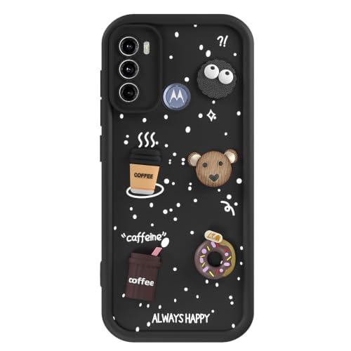 Image of Pikkme Back Cover for Motorola Moto G60 / G40 Fusion | 3D Bear Silicone Cute & Fun Coffee Cartoon | Full Body Protection Bumper Case (Black)