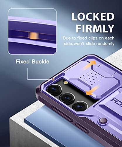 Tongate For Samsung Galaxy S23 Case With Sliding Camera Cover & Screen Protector, [10Ft Military Drop Protection] Rugged Shockproof Phone Case For Galaxy S23 With Kickstand Case, Purple #TOP2
