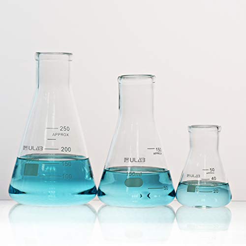 Ulab Scientific Narrow-Mouth Glass Erlenmeyer Flask Set, 3 Sizes 50Ml 150Ml 250Ml, 3.3 Boro With Printed Graduation, Uef1001 #TOP2