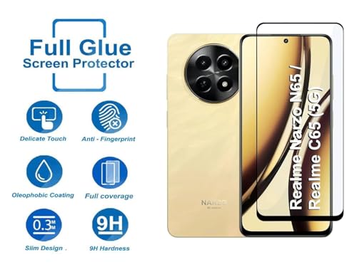 Image of DD SON Tempered Glass Screen Protector Compatible for Realme Narzo N65 / Realme C65 (5G) HD Glass with Edge to Edge Coverage and Easy Installation kit,Black