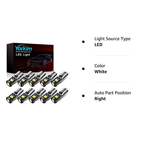 Yorkim 194 Led Bulb Canbus White Error Free 3-Smd 2835 Chipsets, T10 Interior Led For Car Dome Map Door Courtesy License Plate Trunk Lights With 194 168 W5W 2825 Sockets Pack Of 10 #TOP7