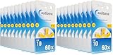 audibene Hörgerätebatterien Typ 10 gelb, Batterien für Hörgeräte 60 Stück Vorratspack, Made in Germany, inkl. GRATIS Reinigungstuch, Wireless Approved, quecksilberfrei (Packung mit 2)