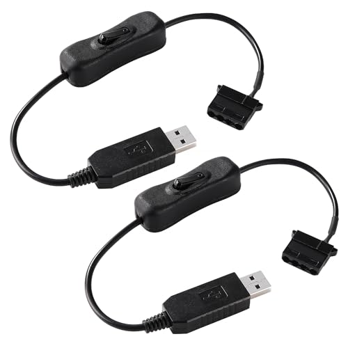 KUOQIY 2 Piezas 34cm Full Speed 12V Voltage Step-Up USB a 4 Pines Molex Cable Conector Adaptador de Ventilador con Interruptor, Cables de Ventilador USB a 4 Pines Molex