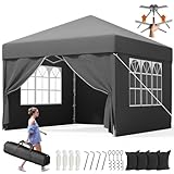 Devoko Tonnelle Pliante 3x3 m Imperméable, Pop up Tent Pliable avec 4 Parois Amovibles, Barnum Pliant Professionnel avec 3 Hauteur Réglable Protection UV 50+ pour Jardin, Terrasse, Camping(Gris)