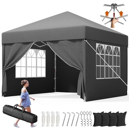 Devoko Tonnelle Pliante 3x3 m Imperméable, Pop up Tent Pliable avec 4 Parois Amovibles, Barnum Pliant Professionnel avec 3 Hauteur Réglable Protection UV 50+...