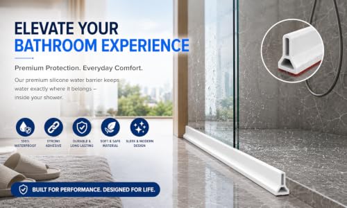 Image of Cosyeasy 1-Meter Collapsible Shower Threshold Water Dam | Self Adhesive Silicone Water Barrier for Shower | Water Stopper for Bathroom Floor | Wet & Dry Separation | Waterproof Water Threshold | White