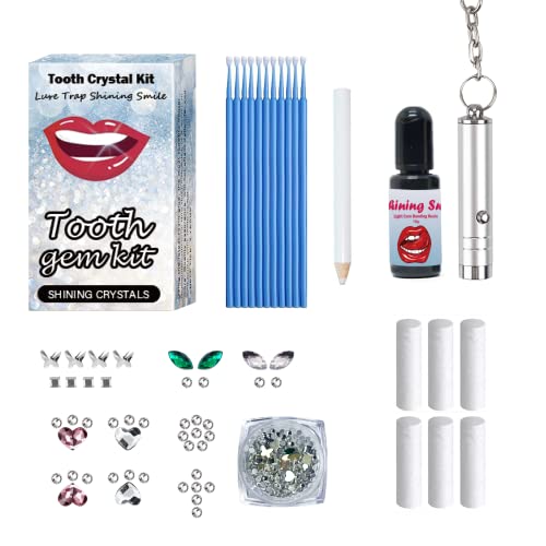 Wushxiao Tooth Gem Kit With Curing Light And Glue ，Fashionable Removable Tooth Ornaments,Firm Reliable Diamond Crystal Tooth Ornaments Jewellery Set #TOP7
