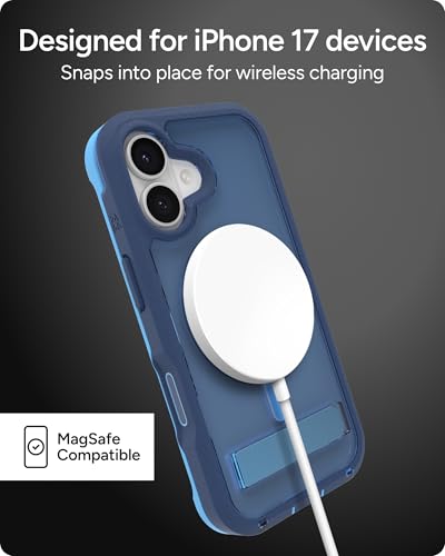 Image of ZAGG Rainier Case with Kickstand for iPhone 17 - Blue Cobalt Horizon, Graphene 22ft (7m) Drop Protection, Lanyard Attach Points, MagSafe, Wireless Charging Compatible, 2-Piece Design, Phone Case