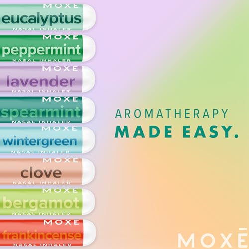 Image of MOXĒ Pure Essential Oil Nasal Inhaler Stick Bundle, 8 Scents, Sinus Relief | Eight Pure Essential Oil Inhalers for Refreshing, Calming and Cooling Aromatherapy; Portable No-Mess Scent Sticks