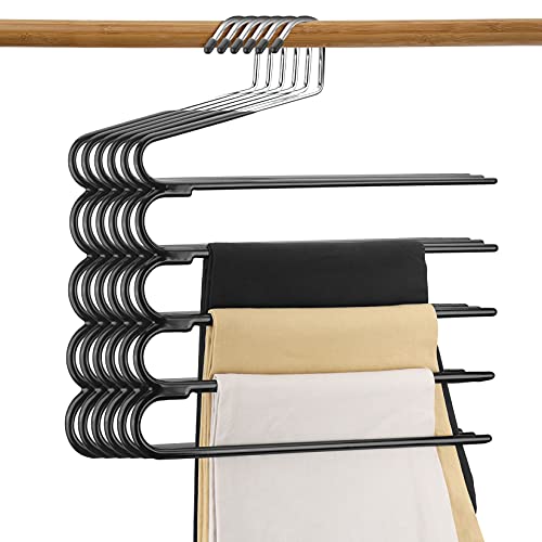 DOIOWN Hosenbügel, mehrschichtig, platzsparend, offenes Ende, Kleiderbügel, rutschfest, für Jeans, Handtücher, Schals (6) Cover