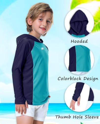 Image of AOBUTE Unisex Kids Long Sleeve Hoodie Rash Guard Boys UPF 50+ Swim Top with Thumb Hole 3-12 Years