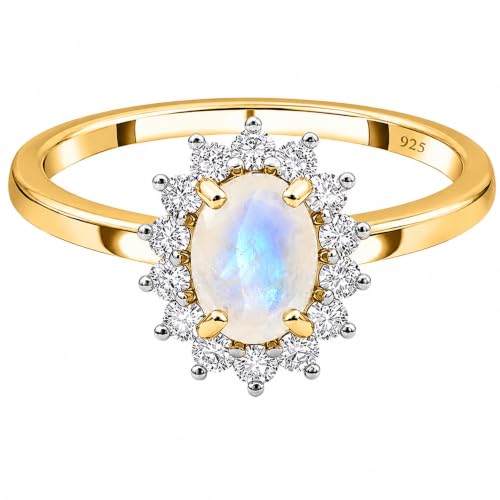 Image of Princess Diana Inspired Halo Birthstone Ring for Women Girls | Pure 925 Sterling Silver with AAA+ Natural Gemstone | 18K Gold-Plated | Best Gift for Birthday, Anniversary, or Valentine�s Day