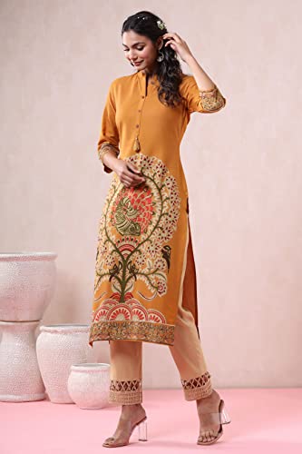 Image of Juniper Women's Rayon Printed Straight Kurta