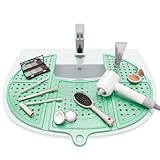 Sink Topper Bathroom Counter Cover & Storage Saver, Foldable Silicone Mat for Hot Tools, Hair Styling & Makeup, Beauty Brush Cleaning Mat, RV Camper Sink Cover & for Small Spaces (Standard Green)