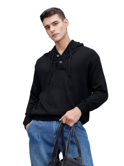 WROGN Men's Solid Casual Hoodie Pullover | Black in black
