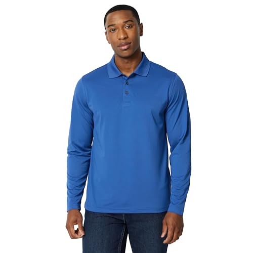 Amazon Essentials Men's Regular Fit Long Sleeve Quick Dry Golf Polo Shirt, Washed Blue, Medium