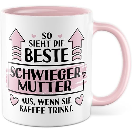 Tasse Schwiegermutter Geschenk So sieht die beste Schwiegermutter der Welt aus, wenn sie Kaffee trinkt, Kaffeetasse Schwiegermama Familie, Geschenkidee Muttertag Mutter Mama Kaffee-Becher