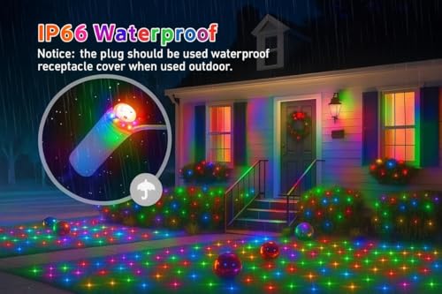 Image of K D LED Net Mesh String Lights - 192 LEDs, 9.8Ft x 6.6Ft, Warm Multi, 8 Modes, IP44 Waterproof, Connectable for Diwali, Navratri, Christmas Big String net mesh Multi