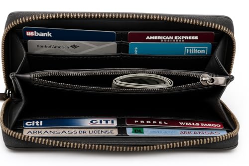 eSS Real Cowhide Leather Wallets for Women - Zipper Western Purse RFID Blocking - Clutch wallet for women - 8 credit card slot with zippered pocket- Best Gifts (‎7.25 x 3.75) inches4