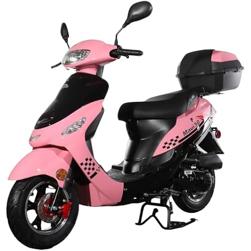 X-PRO Maui 50cc Gas Moped Scooter for Adults – Automatic Transmission, 4‑Stroke Engine, Street Legal with Headlight, Rear Trunk, Front/Rear Suspension & DOT Tires (Pink)
