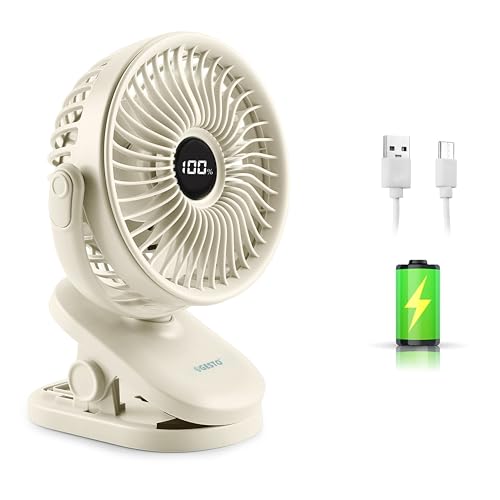 Image of Gesto High Speed Rechargeable Clip-On Table Fan with Digital Display - 360 Moving USB Charging Fan for Home,Kitchen,Baby Stroller | 2000mAh Battery,5 Speed Modes,Portable Battery Operated Fan