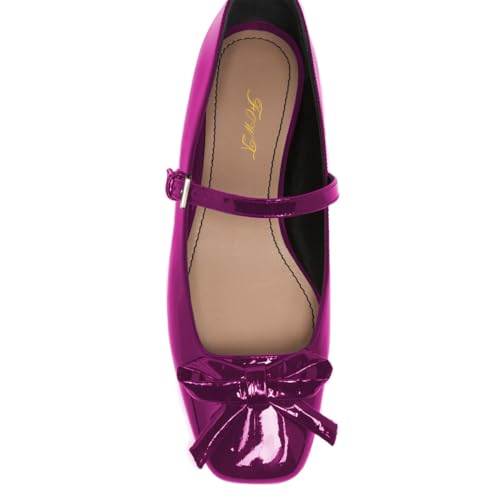 FOWT Women Bow Square Toe Mary Janes Comfortable Buckle Ballet Flats Daily Walking Office School Girls Shoes Size 4-16 US3