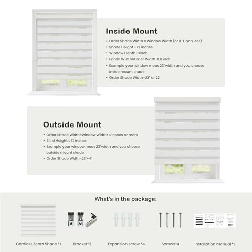 Dephora Cordless Zebra Blinds for Windows,Free-Stop Roller Zebra Shades,Light Filtering Blinds for Indoor windows with Upgraded Cassette,Pull Down Privacy Window Shades for Home (48" W x 72" H, White) by Dephora - Used condition - Image 4