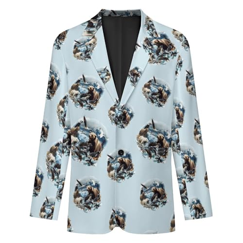 Wild Alaskan Animals Collage Men's Suit Jacket 2 Button Lapel Blazers Business Coat Tuxedo for Wedding Dinner4