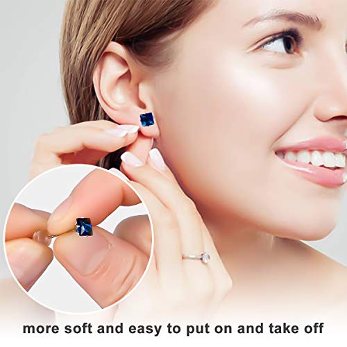 12 Pairs Stainless Steel Stud Earrings for Women, Princess Cut Square Cubic Zirconia Stud Earrings, Birthstone Earrings Stud Set2