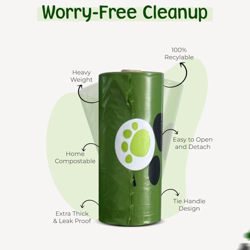Image of PAWLINE Dog Poop Bags Rolls - Leak-Resistant Doggy Waste Bag - Poop Bag for Dogs Compostable - Easy-Tear Rolls Unscented Green Dog Trash Bag for Poops - Extra Thick Pet Waste Roll