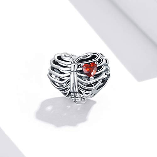 Rose Charm Heart Charms for Bracelets 925 Sterling Silver Bead Charm Fits Bracelets and Necklaces Paved with Cubic Zirconia Animal Skull Charm Dainty Halloween Charms Jewelry for Women Girls4