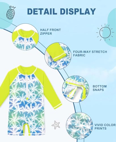 Image of BesserBay Baby Boy Swimsuit UPF 50+ Zip Front Long Sleeve Snaps Bottom One Piece Rash Guard 0-36 Months