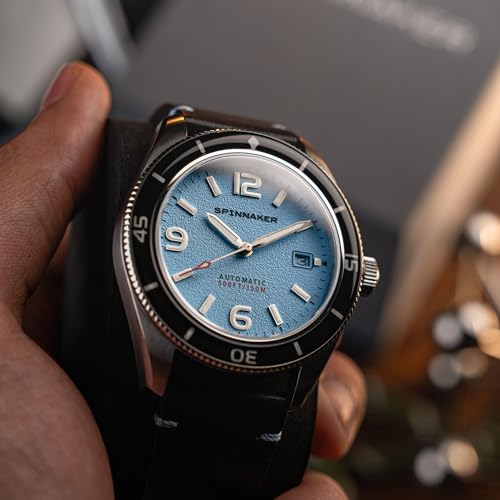 Image of Spinnaker Fleuss Men's Automatic Dive Watch - Miyota 8215 Movement, 43mm Stainless Steel Case, 150m Water Resistant, Leather Strap, SP-5055