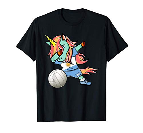Divertido Dabbing Unicornio Voleibol de Argentina - Bandera Camiseta