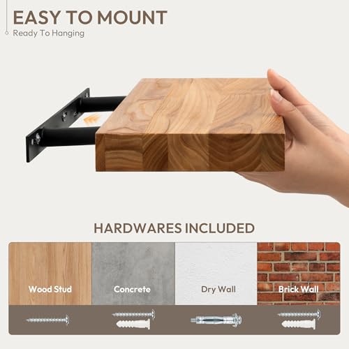 Étagères flottantes bois d'orme naturel support mural cuisine 76cm - 7