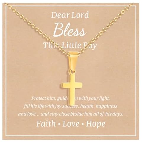 MEALGUET Stainless Steel Cross Necklace for Boys : Minimalist Cross Chain Pendant Necklace Jewelry Christmas Gift First Communion Confirmation Baptism Gifts for Son Nephew Toddler,gold Cover