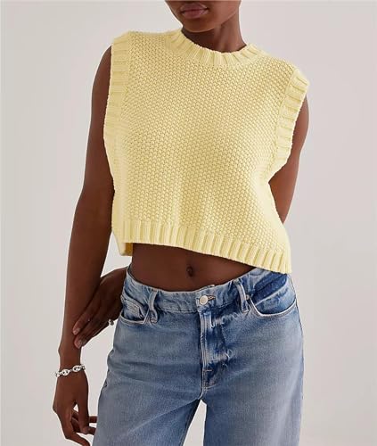 Cioatin Women Y2K Backless Tie Up Knit Crop Sweater Vest Sleeveless Round Neck Split Open Back Pullover Summer Tank Tops2