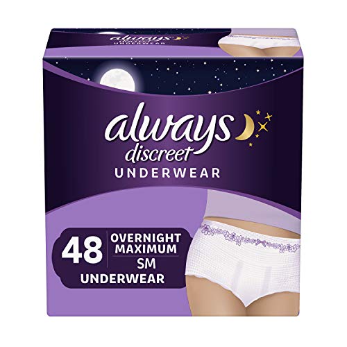 Always Discreet Incontinence & Postpartum Incontinence Underwear for Women, Small/Medium, Overnight Maximum Protection, Disposable, (16 Count, Pack of 3 - 48 Count Total)