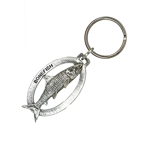 Bonefish Keychain, Pewter, S037KC, 2”, 100% Handmade in the USA, Fish Keychain, Saltwater Key Chain, Bonefish Key Ring, Albula vulpes, Key Fob, Fishing Gift, 200 Fish Designs Available.