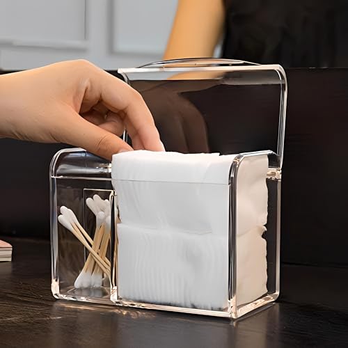 Image of Sooyee Qtip Holder Dispenser for Cotton Ball Swab, Cotton Round Pads, Floss,3 Compartment Plastic Apothecary Jars,Bathroom Organization and Storage,Vanity Organizers and Storage,Clear