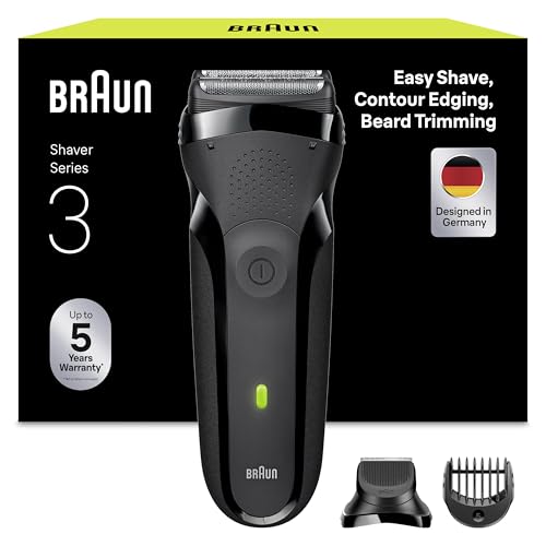 Braun Series 3 Afeitadora Eléctrica Hombre, Máquina de Afeitar Barba 3 En 1 con Recortadora De Precisión Para La Barba Y 5 Peines, Recargable E Inalámbrica, Shave&Style, 300BT, Negro