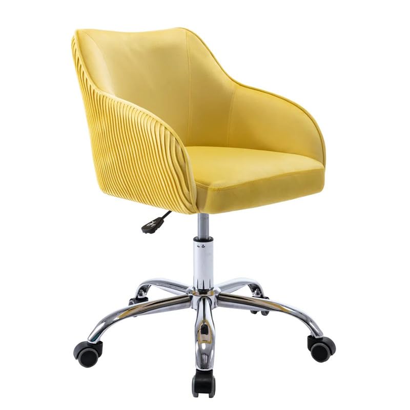 Image of Velvet Office Chair for Home & Office | 360 Swivel Ergonomic Study Armchair | 1-Seater Revolving Computer Desk Chair | Sofa Chair for Adults & Students | Yellow 17 inch Inche Height